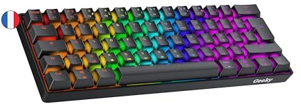 Geeky GK61 60% | Hot Swappable Clavier de Jeu Mécanique | 62 Touches Multicolores Rétroéclairées RGB LED pour Gaming PC/Mac | ISO FR AZERTY Clavier Français (Noir, Mechanical Speed Yellow)