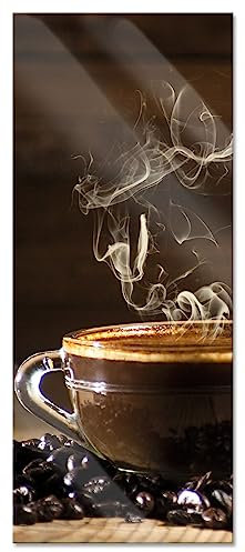 Pixxprint Glasbild Panorama, Wandbild aus Echtglas, Kaffeebohnen Kaffee Kuchen, 100x40 cm, inkl. Aufhängung und Abstandshalter