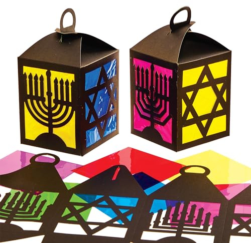 Baker Ross FX936 Hanukkah-Buntglas-Laternen-Sets - Packung mit 4, Religiöse Erziehungs-Kunsthandwerkssets für Kinder