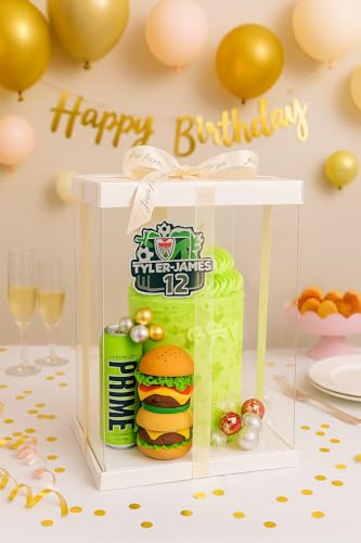 PicknPackDirect Clear Cake Box - 10 inch square, 17.7 inch tall, crystal clear, in white with a cardboard lid and solid cardboard board
