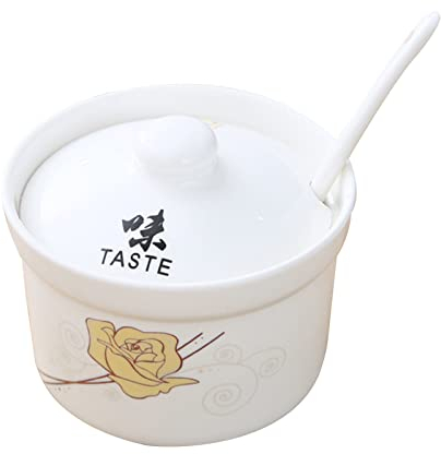 Pot à sucre en céramique, Pot à sel, Sucrier avec couvercle, pot à sucre et sel, pot d'assaisonnement, pot de stockage de sucre, pot à sucre, pot à épices, sel blanc ( Color : Taste , Size : White )