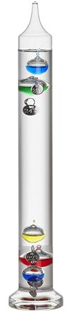TFA Dostmann termometro analogico in vetro Galileo Galilei, 18.1018, a liquido, 28 cm, misurazione della temperatura interna, facile da leggere, oggetto decorativo, da 18 a 26°C, colorato