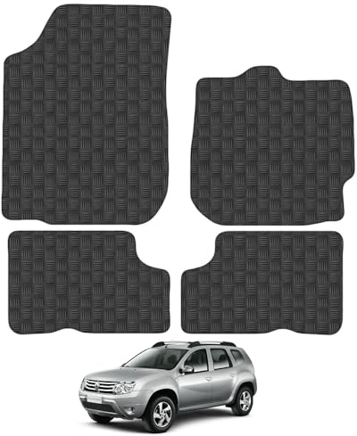 DACIA DUSTER (2010-2018) Rubber Car Mats Accessories Tailored Fit Compatible Accessory Waterproof Protection Non-Slip Floor Mats Full Coverage Durable Front Rear Set Coverage with Clips