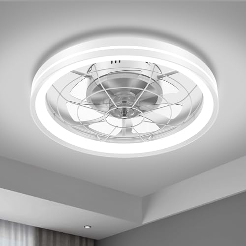 Airwit 48cm Ventilatore da Soffitto Silenzioso con Luce e Telecomando, Dimmerabile Lampada Ventilatore da Soffitto Moderno con Reversibile Motore DC, Lampadario Ventilatore per Camera da Letto, Cucina