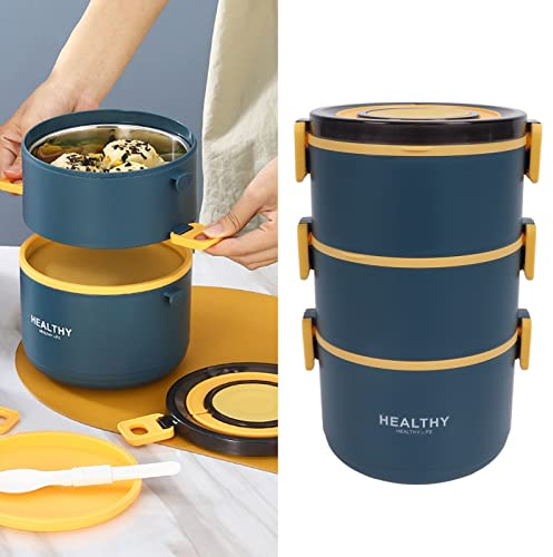 Gigicial Bento Box Erwachsene, 2200 Ml Lunchbox Stapelbare Bento-Lunchbox Für Erwachsene 3 Schichten in Einer Großen Bento-Box, Spülm(Blau)