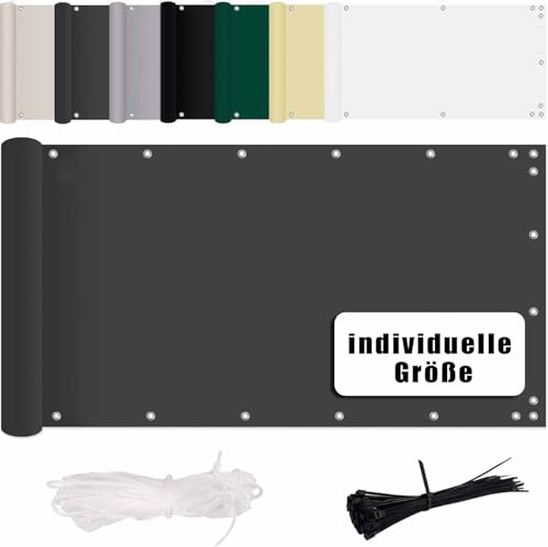 MENGH Protección visual para balcón, sin agujeros, protección contra el viento y los rayos UV, 160 g/m², con accesorios de montaje, 100 % poliéster, para balcones, terraza y jardín, color antracita,