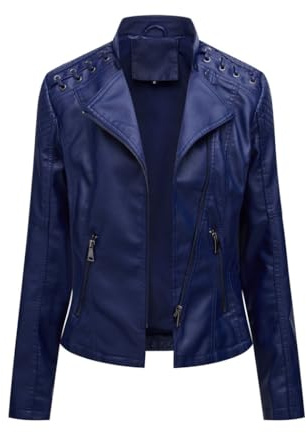 HZQIFEI Chaqueta de Cuero PU para Mujer, Abrigo Corto de Motorista Chaqueta de Motociclista Mujer Casual Chaqueta Corta de Cuero PU para el Otoño, Primavera PJK01