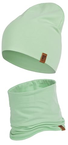 HEYO Kinder Set Beanie Mütze Schlauchschal Baumwolle Rundschal weich Mädchen Jungen Herbst Frühling Frühlinsset Herbstset (Khaki)