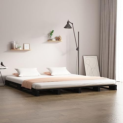AJSEOYBS Bettrahmen,Bettlattenrost,Plattformbett,Palettenbett Schwarz 120x200 cm Massivholz KieferGeräuschlos,Geeignet für Schlafzimmer Leicht zu installieren