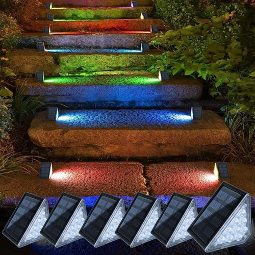 CILIENG 6 Stück RGB Solar Treppenlicht, IP67 Wasserdicht für Außen, 600mAh Lampe Dekoration, LED Treppenbeleuchtung für Stufen, Garten, Patio