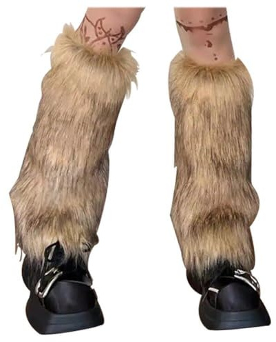 Zghhc 1 Paar Vintage-imitat-Pelz-beinstulpen Hot Girl Y2k Brown Hairy Winter Warm Furry Boots Cuff Cover Socken Punk Jk Knielange Socke