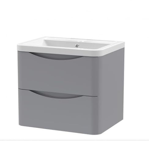 dirty pro tools Bathroom Vanity Unit with Basin Fully Assembled High Gloss Silver Colur Cloakroom Sink Unit Wall Hung Two Soft Closing Drawers (600mm Vanity Unit and Basin)
