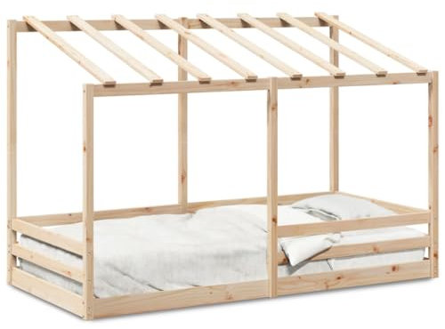CIADAZ Kinderbett mit Dach 100x200 cm Massivholz Kiefer, Bett, Jugendbett, Schlafzimmer Bett, Bed Frame - 846997