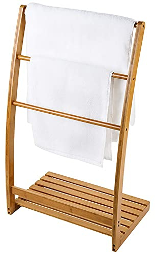 towel holder Bamboo 3 Tier Freestanding Towel Rack Punch Free Bathroom Towel Bar Stand with Clothes Drying Stand and Shelf Holder