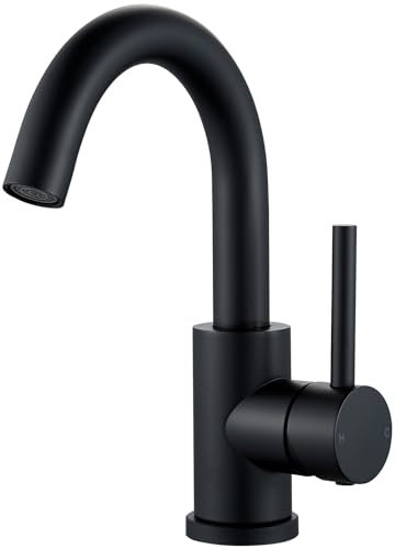 Schwarz Wasserhahn Bad 360° Drehbar, Edelstahl Waschtischarmatur Armaturen Waschbecken Hoch, Einhebelmischer Schwarz Waschbecken für Badezimmer/Küche, Auslaufhöhe 150 mm, Schwarz Matt