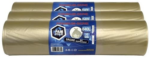 PAM-FOLIE Müllsäcke 840L - 30 Stück - Set - XXL Große Bauschutt-Abfallsäcke, Premium - 130x170cm - 40µm - transparenter Müllbeutel - Bauschuttsäcke - Robuste Säcke für Styropor, Industrie