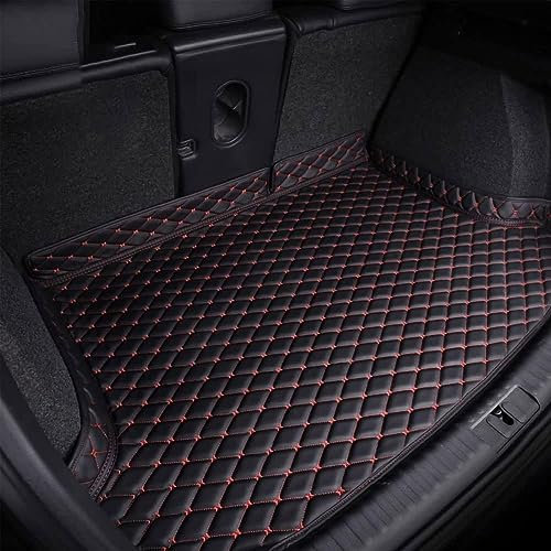 KLUEES Auto Leder Kofferraummatten Für Mercedes Benz GLB 7 Seats 2020-2023,Alle Wetter Kofferraum Cargo Schutzmatte,Kratzfest Kofferraumwanne,Cargo Teppich Schutzmatten,C/Black~red