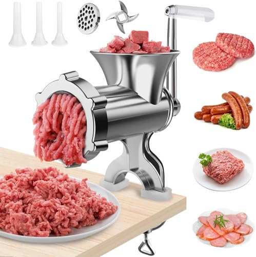 Picadora manual de carne, picadora manual de carne, máquina de salchichas, montaje en mesa, picadora de cerdo, embudo para hacer hamburguesas caseras, herramienta de cocina manual