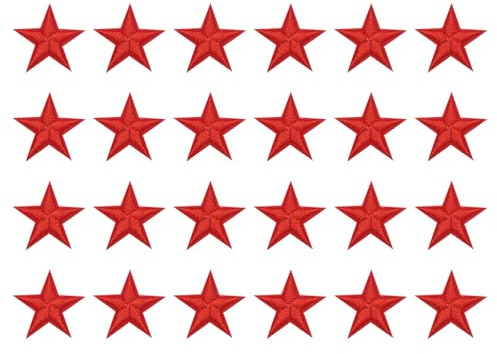 QUARKZMAN 24 Stück Sterne Patches zum Aufbügeln, 2.9cm Flicken zum Aufbügeln,Bestickte Aufnäher zum Bügelflicken für Hut Jacke Jeans Rucksäcke DIY Dekoration(Rot)