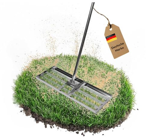 Dönges Rasenrakel 75x35 cm mit 2 Meter Stiel [für den perfekten Rasen] I Ideal zur Rasenpflege, Sandverteilung und Rasennivellierung I Leicht und handlich anwendbar zum Rasen rakeln und Lawn Leveling