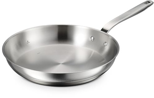 Tramontina Tempo Tri-Ply Base Stainless Steel 12-Inch Large Frying Pan, Induction-Ready Skillet, Oven-Safe, Dishwasher-Safe