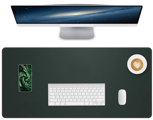 Lllunimon Skrivbordsmatta Stor Musmatta Bordsskydd PU Läder Skrivbordsplatta Halkfri Bordsmatta Laptop Skrivbord Musmatta Vattentät Skrivtavla Kontor och Hem (Mörkgrön, 80x40cm)