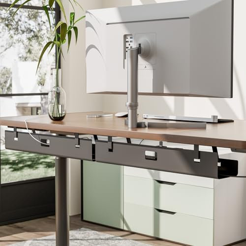 Mimoke Juego de 2 bandejas de gestión de cables, 120 cm (2 x 60 cm), bandeja para cables de acero para escritorio, regleta, fácil de montar, ahorra espacio (negro)