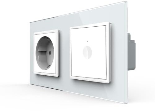 Livolo Notch Touch Interruptor de luz + enchufe Schuko de 1 vía, interruptor táctil, interruptor de pared, interruptor de sensor, incluye marco de cristal, iluminación LED