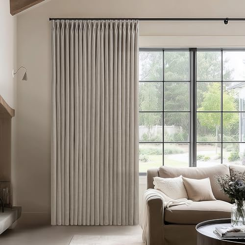Taupe Patio Sliding Door Curtains 100 Width 102 Inches Long Pinch Pleated Curtain with Hooks Rings Light Filtering Semi Sheer Extra Wide 100x102 Drape Living Dining Room Burlywood Birch 1 Panel