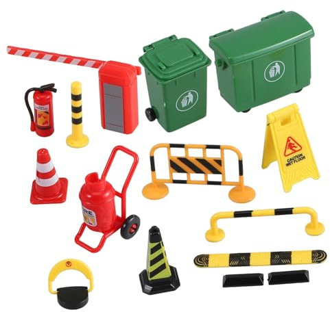 Kisangel Miniature Traffic Barricade Signs and Small Traffic Cones Toy Set for Kids Educational Road Safety Play 15 Pieces Mini Simulation Models and Parking Lot