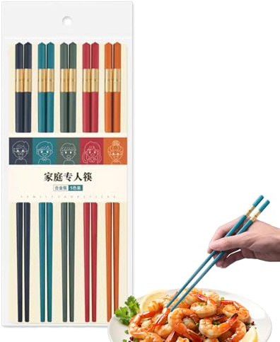Baquetas chinas – 5 pares de palillos de cocina reutilizables lavables en lavavajillas, de mesa antideslizantes multicolor para cocina, ideales para fiestas, cumpleaños y almuerzos