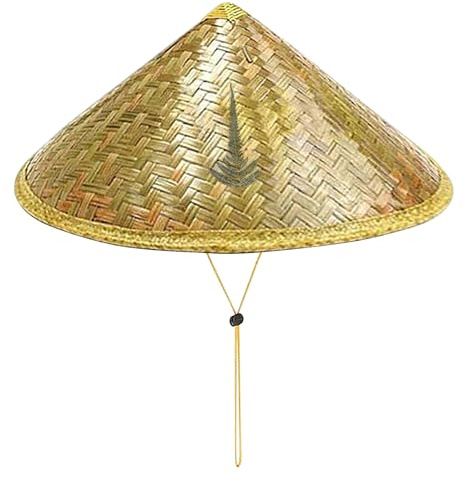 Sombreros De Paja, Sombrero De Ratán Clásico | Sombrero De Bambú De Arroz Chino L Gorro De Tejido Japonés L Asiático Coolie Sombrero L Vintage Sombrero De Paja Transpirable Con Correas Para Acampar, P