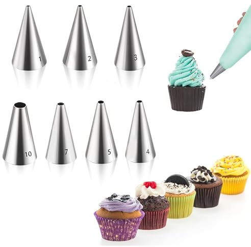 Juego de 7 mangas pasteleras de acero inoxidable, boquilla perforadora profesional, boquillas decorativas para tartas, accesorios redondos, para crema, tartas, cupcakes, fondant, tartas, macarrones