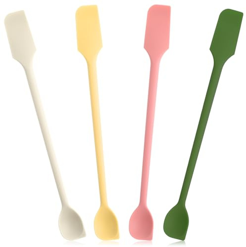 Piriuuo 4 Pcs Small Spatula, Mini Silicone Spatula Silicone Jar Scraper Double-Headed Small Rubber Spatulas Flexible Makeup Spatulas Multifunctional Silicones Scraper for Kitchen, Cosmetics & Jars