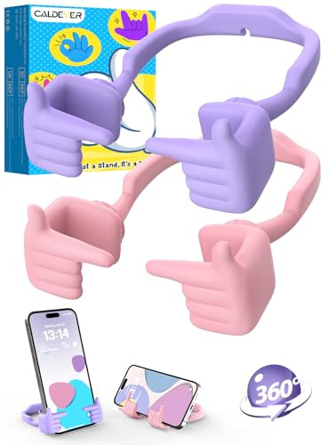 CALDEVER Stocking Fillers for Teenage Girls Boys Cell Phone Stand Patented Adjustable Shy Fingers Lazy Phone Stand for Desk Gifts for Christmas Cool Gadgets Gifts for Adults Women 2Pack Purple&Pink