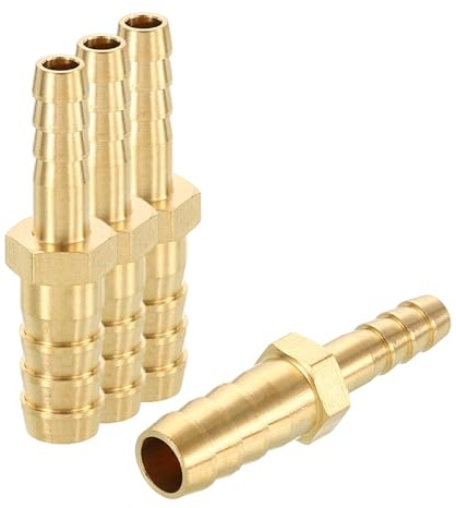 Rebower 4Pcs Brass Hose Barb Adapter Fitting Union 10mm Barb to 15mm | for Industrial, Automotive, Fluid Transfer, Home Gardening, and Water Treatment