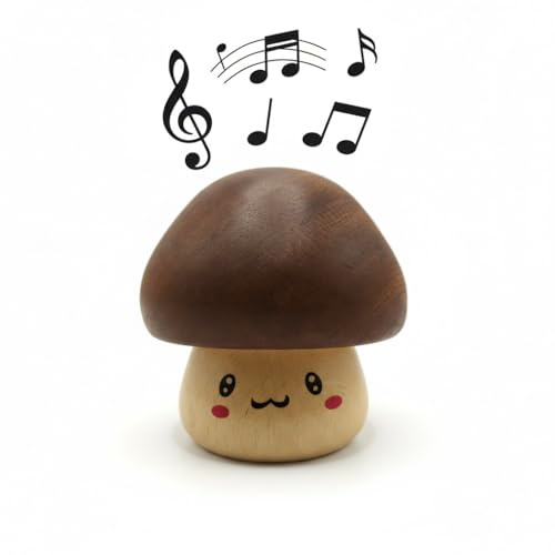 Generisch Holz Pilz Spieldose mit Dreh-Mechanismus - Handgeschnitzte Spieluhr im Vintage-Design - Drehende Musikbox mit Melodie Kinder zu Weihnachten (Happy Birthday to You)