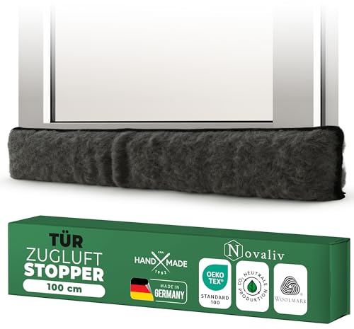 Zugluftstopper für Türen 100cm Anthrazit Schurwolle – stoppt Zugluft & Kälte, dämpft Lärm/Staub/Licht, rutscharm, ohne Bohren; für Wohnungstür/Haustür, Türspalt abdichten, Einzelstück