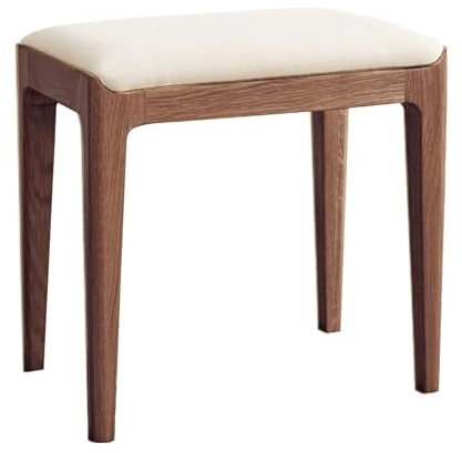 YESWOOD Schminktisch Stuhl, Stabiler Holzhocker Massivholz, Polsterhocker mit Leinenoptik, Schminktisch Hocker 42x30x42 cm, Make-up Hocker für Schlafzimmer, Eiche in Walnussfarbe