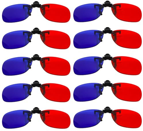 Sacolin Paquete de 10 gafas 3D con clip en rojo y azul, forma rectangular para terapia de ambliopía, mejora de la visión y ajuste de estrabismo, compatible con TV 3D y computadora