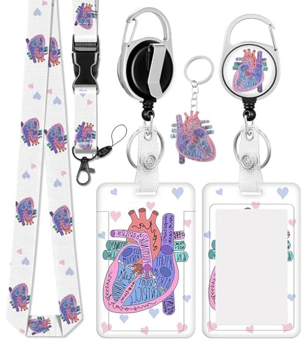 Ausweishalter mit Umhängeband und Herzförmiger Schlüsselanhänger, Schlüsselband Susziehbar, Ausweishalter Krankenschwester, Lanyard mit Kartenhülle, Abnehmbare für Ärzte, Krankenschwestern und Büros