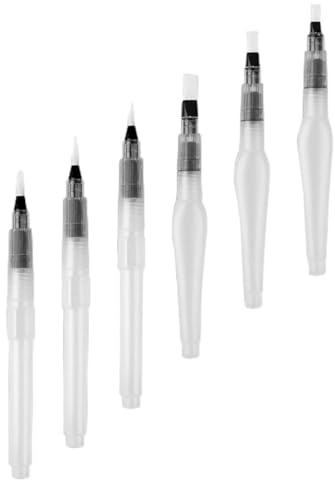 Parliky 6 Stück Aquarellpinselstift Wassergefüllte Pinselstifte mit Ergonomischem Griff für Malen Zeichnen und Schulbedarf aus Kunststoff Transparent