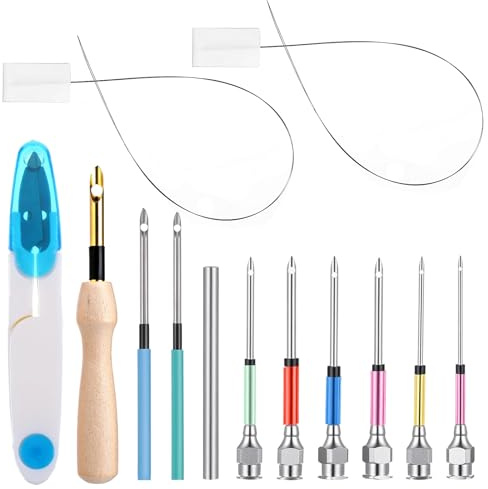 13 STK Punch Needle Set Stanznadeln Stickenset Verstellbarer Punchneedle Nadel, Anfänger Stanznadel-Einfädler 8 Größen Stickerei Starter Stitching Stanznadeln Mit Griffen DIY Nähen Art Werkzeug