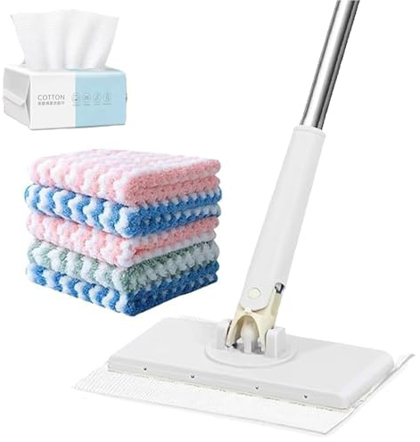 Dust Mop Magic, 360° Reusable Lazy Mop Clip on, Snap Grip Mini Mop, Cloth Changing Mini Mops, Lazy Mops Automatic Gripping, Magic Cleaning Mop, for Floor Wall Bathroom Kitchen (White, 71cm/27.95IN)