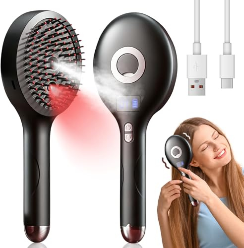 Massagebürste Elektrisch Kopfmassagegerät, 3 in 1 Haarbürste mit Sprühfunktion & Rotlichttherapie, Kopfhaut Massagebürste, 4 Modi, LCD, Type-C Ladung, Kopfmassage für Effektive Haar & Kopfhautpflege