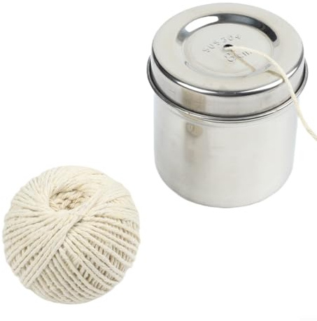 Soporte de cuerda de acero inoxidable con 2 rollos de cuerda de cocina de algodón | Cordel de carnicero 304 apto para alimentos para asar | Kit de armadura para cocina | 130 m de longitud total |