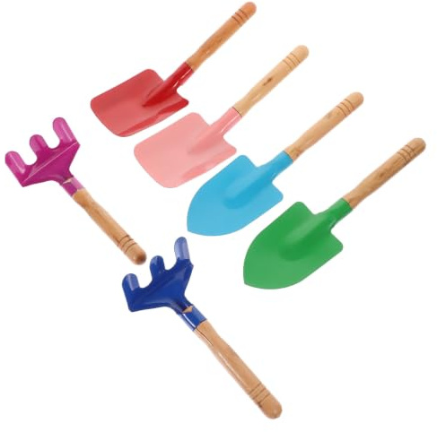 Kisangel Ensemble D'outils de Jardin pour Garçon et Filles avec Pelle, Râteau en Fer et Manche en Bois, Design Sûr et Portable, Garçon Fille pour Jardinage Couleur Couleur