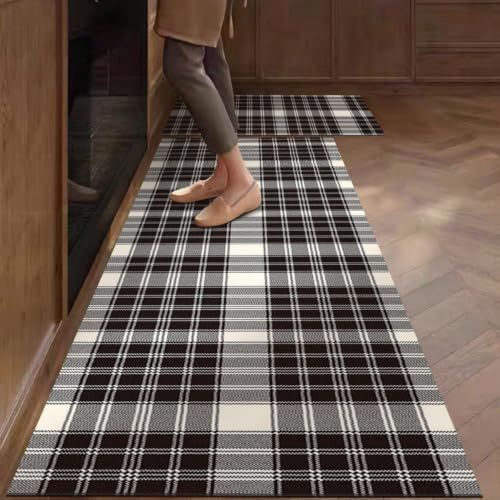 Alfombra Cocina 50X80Cm Negro Blanca Alfombra Vinilica Cocina Cuero,Modernas Lavable Antideslizante Anti Fatiga para Pasillo, Comedor,Hogar Alfombrilla Cocina