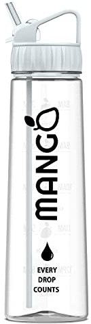 MANGO Sport Water Bottle With Straw - 900ml Motivational Water Bottle with Time Markings - Clear Water Bottle BPA Free Sports Bottles With Flip Nozzle And Leakproof Cap for Women and Men (Grey)