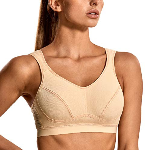 SYROKAN Donna Reggiseno Sportivo Massimo Supporto Senza Ferretto Beige 4C